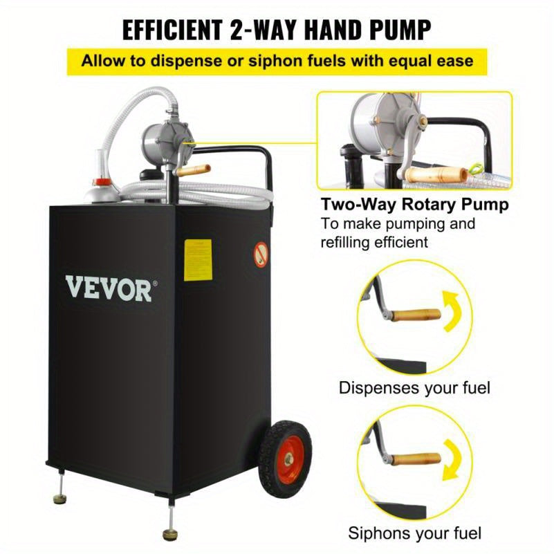 VEVOR 30 Gallon Portable Fuel Caddy with Wheels & Manual Pump