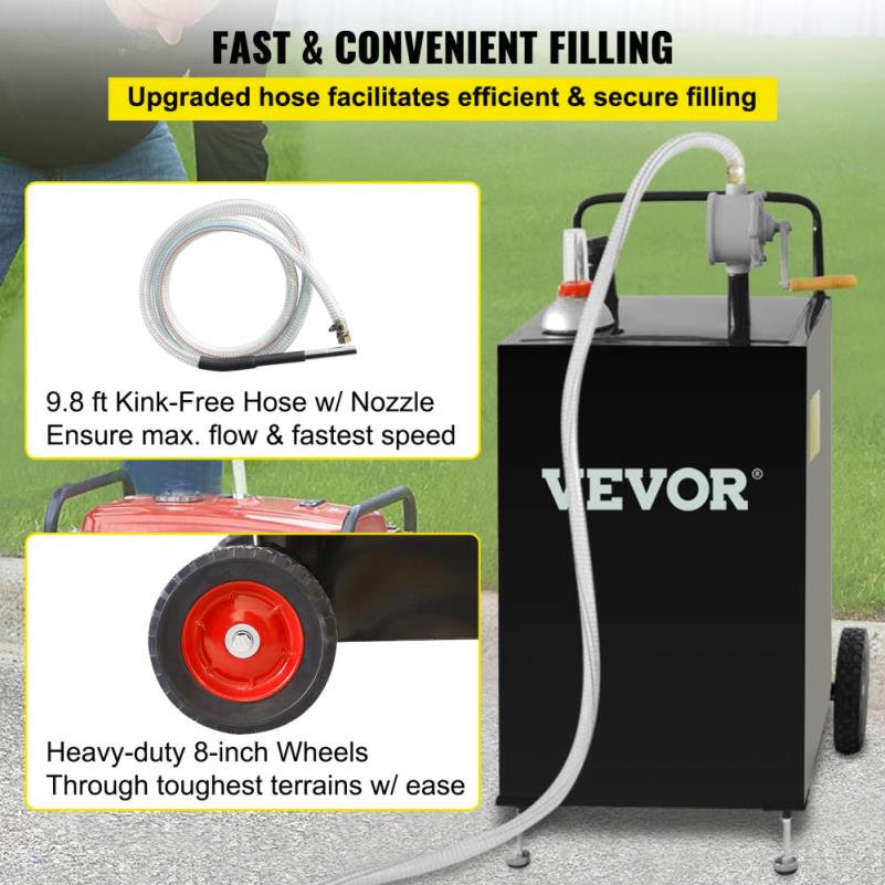VEVOR 30 Gallon Portable Fuel Caddy with Wheels & Manual Pump
