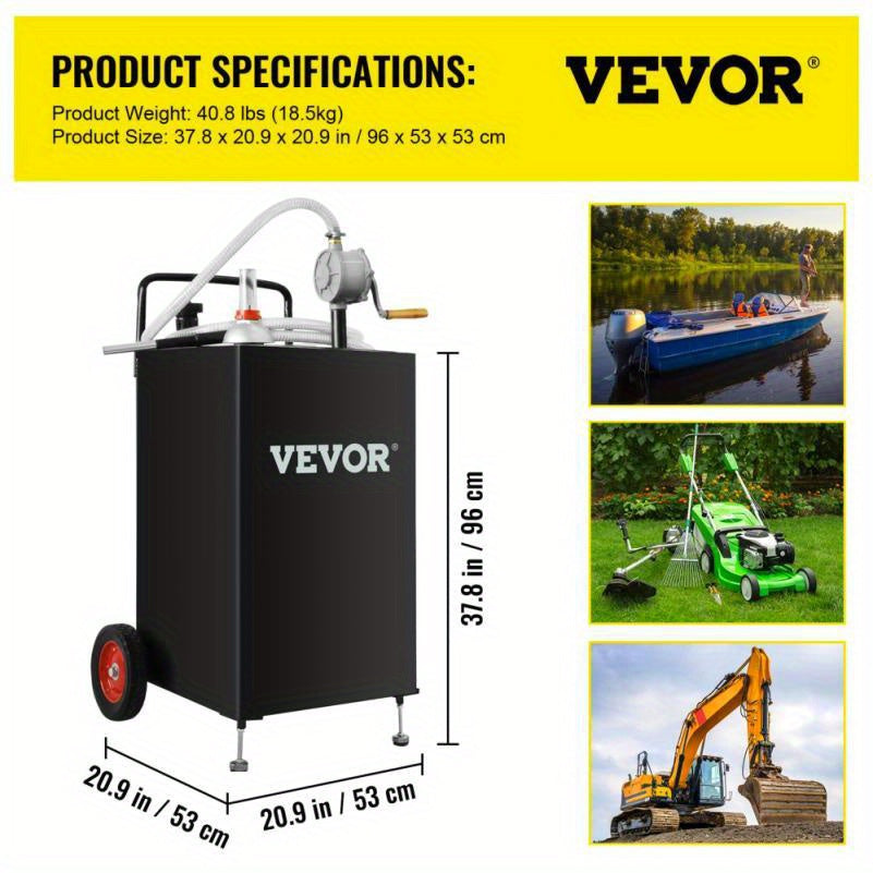 VEVOR 30 Gallon Portable Fuel Caddy with Wheels & Manual Pump