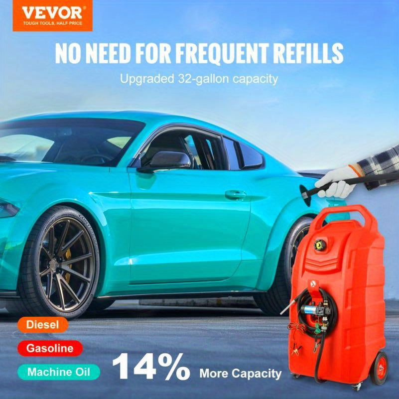 32 Gallon Portable Fuel Caddy with 12V DC Pump and 8. 2 ft Hose for Gasoline and Diesel Storage