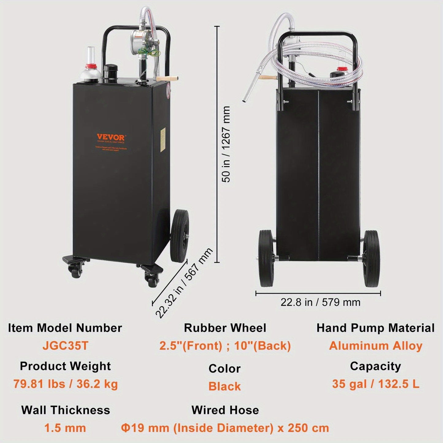 VEVOR 35 Gallon Fuel Caddy with Wheels - Portable Gas Storage Tank & Transfer Pump