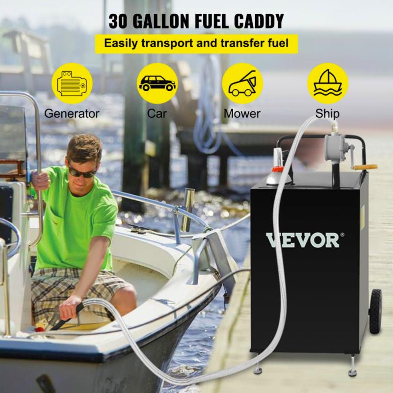 VEVOR 30 Gallon Portable Fuel Caddy with Wheels & Manual Pump