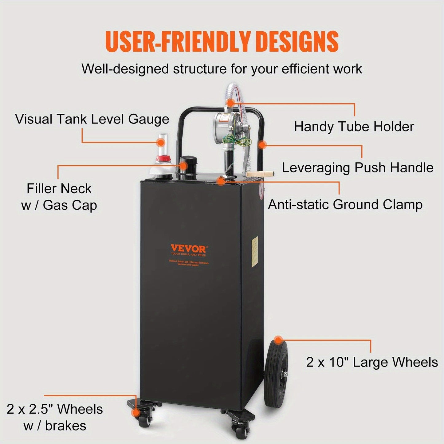 VEVOR 35 Gallon Fuel Caddy with Wheels - Portable Gas Storage Tank & Transfer Pump