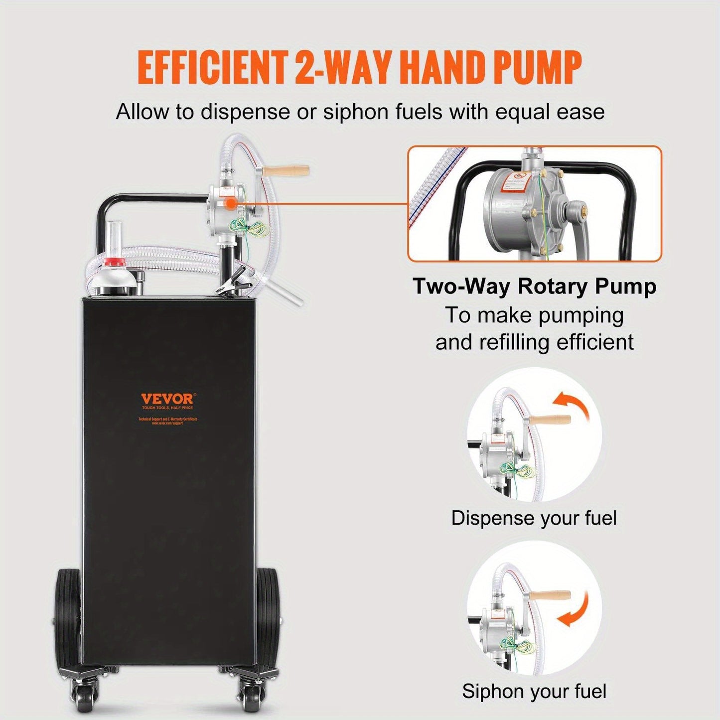 VEVOR 35 Gallon Fuel Caddy with Wheels - Portable Gas Storage Tank & Transfer Pump