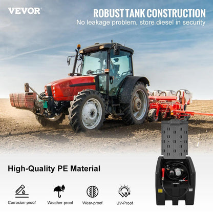 VEVOR Portable Diesel Tank 58 Gallon Capacity 10 GPM Flow Rate Diesel Fuel Tank with 12V Electric Transfer Pump and 131ft Rubber Hose