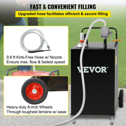VEVOR 30 Gallon Portable Fuel Caddy with Wheels & Manual Pump