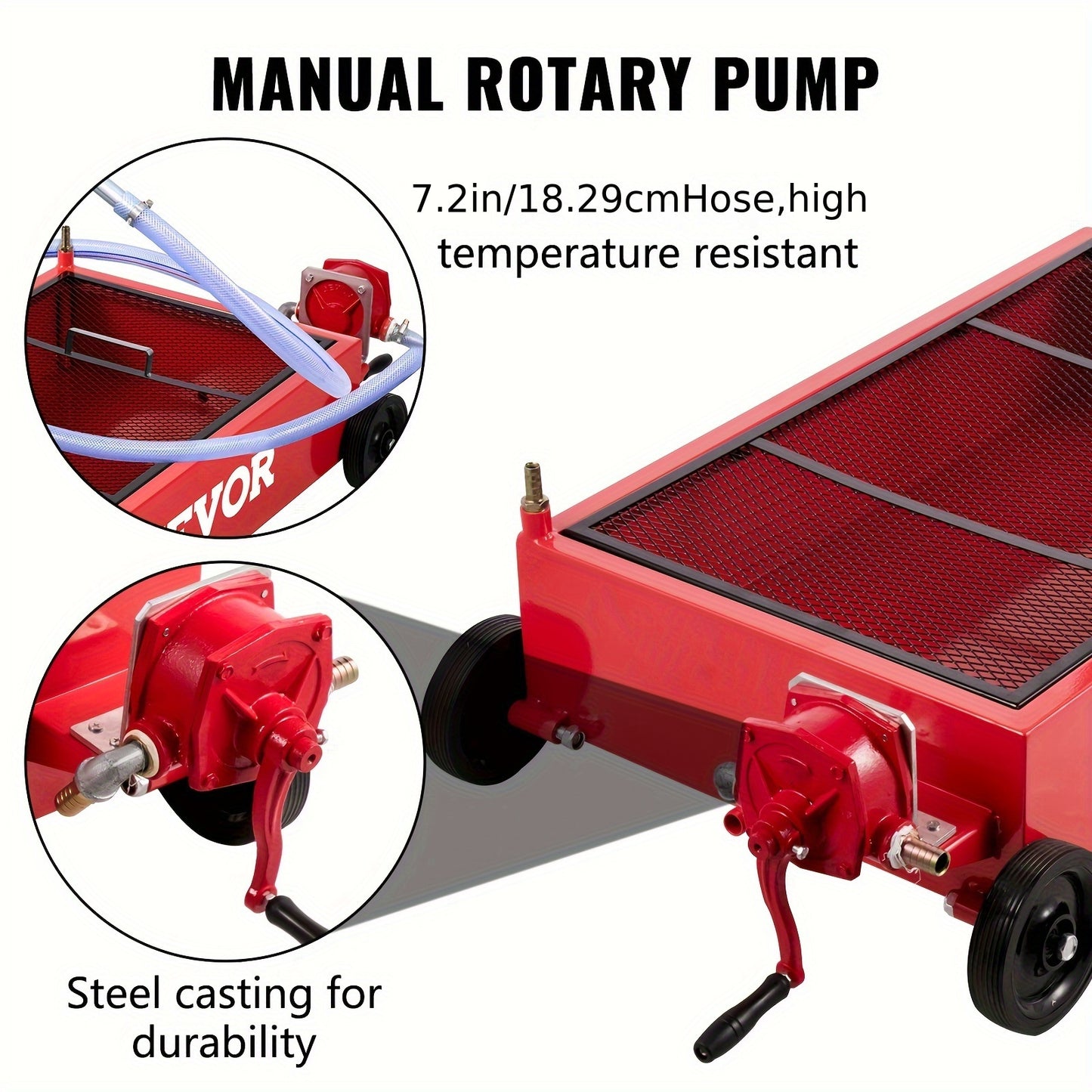 [Oil Drain Pan | 18G] VEVOR 18 Gallon Large Capacity Oil Drain Pan | Low Profile, Foldable, With Pump, Hose, Swivel Casters Wheels