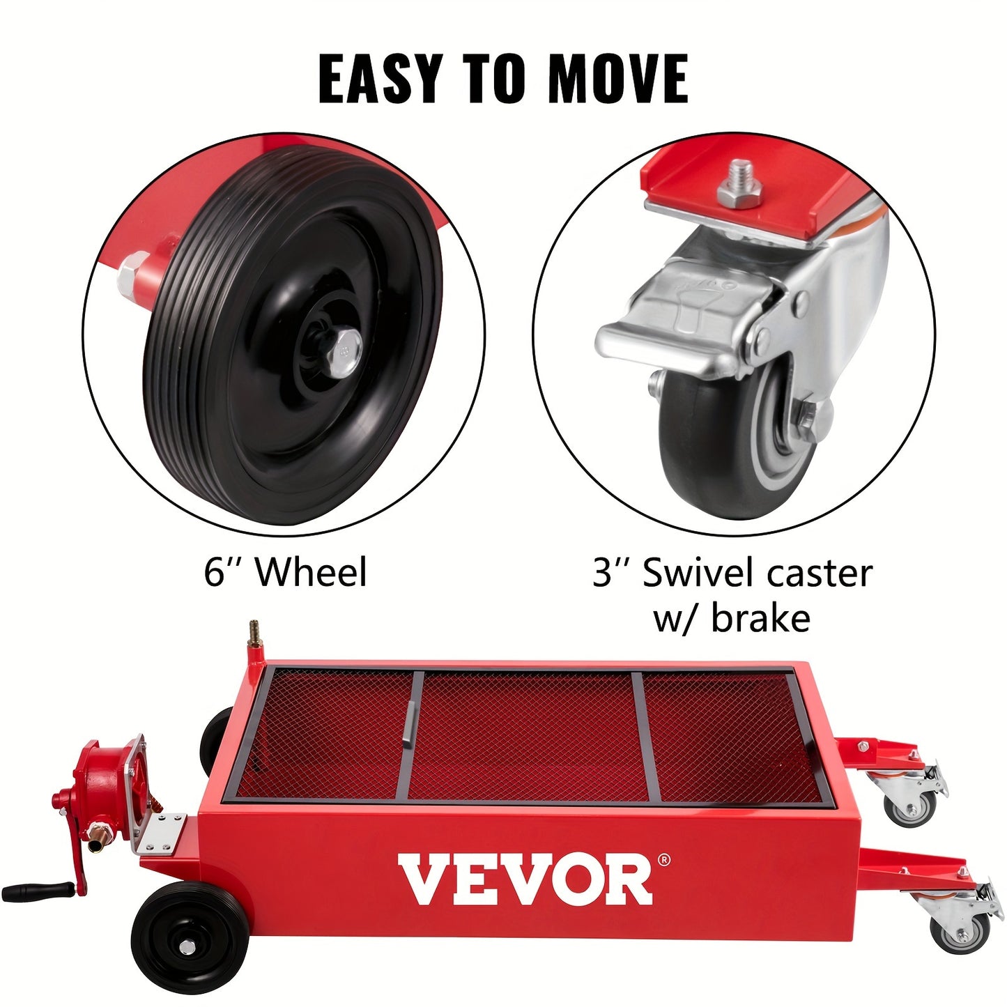 [Oil Drain Pan | 18G] VEVOR 18 Gallon Large Capacity Oil Drain Pan | Low Profile, Foldable, With Pump, Hose, Swivel Casters Wheels