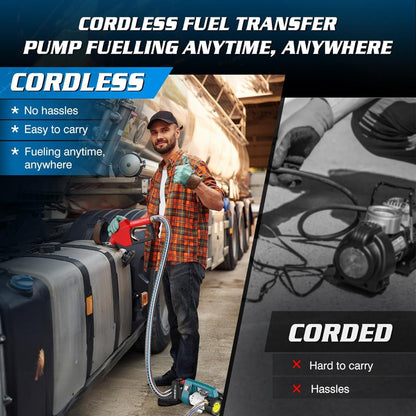Seesii 12GPM Portable Self-Priming Diesel Pump Kit, 21V Cordless Diesel Transfer Pump with 2X4.0Ah Battery