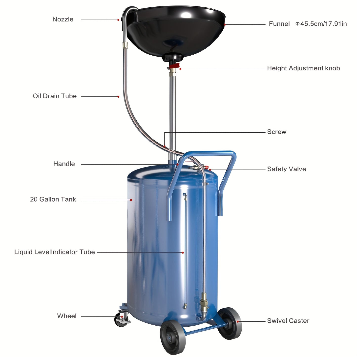 [Air Operated | Waste Oil Drain] 20 Gallon Air Operated Waste Oil Drain Tank With Wheels