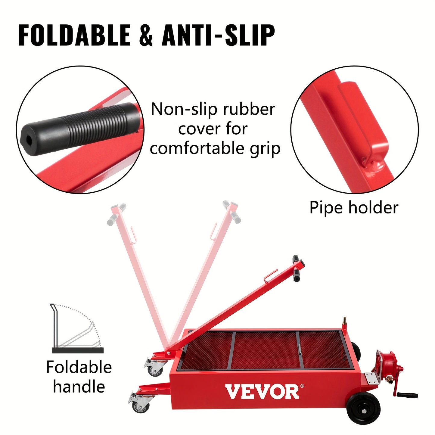 [Oil Drain Pan | 18G] VEVOR 18 Gallon Large Capacity Oil Drain Pan | Low Profile, Foldable, With Pump, Hose, Swivel Casters Wheels
