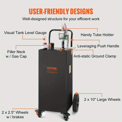 VEVOR 35 Gallon Fuel Caddy with Wheels - Portable Gas Storage Tank & Transfer Pump